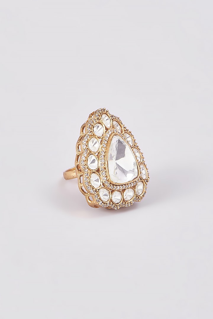 Gold Finish Kundan Polki Ring by VASTRAA Jewellery at Pernia's Pop Up Shop