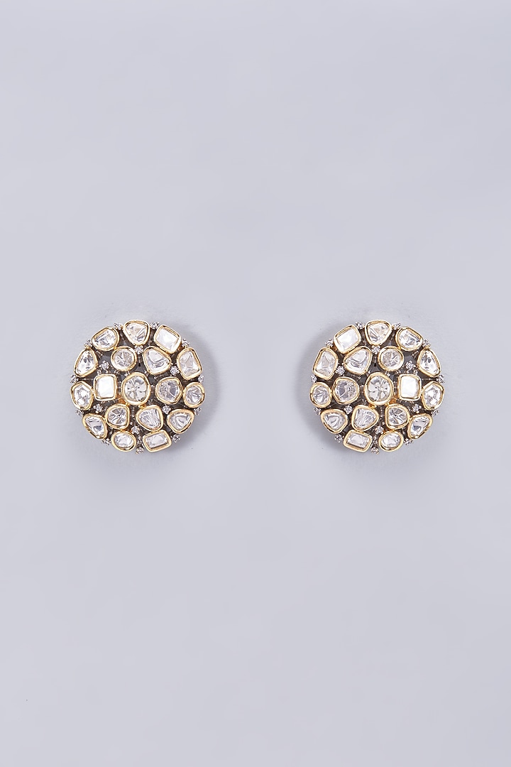 Gold Finish Kundan Polki Stud Earrings by VASTRAA Jewellery at Pernia's Pop Up Shop