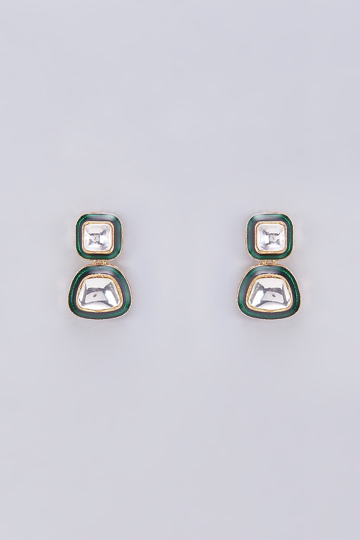 Gold Finish Kundan Polki Dangler Earrings by VASTRAA Jewellery at Pernia's Pop Up Shop