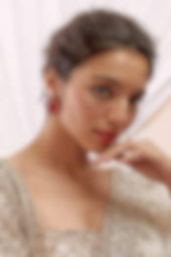 Gold Finish Kundan Polki & Red Stone Stud Earrings by VASTRAA Jewellery at Pernia's Pop Up Shop