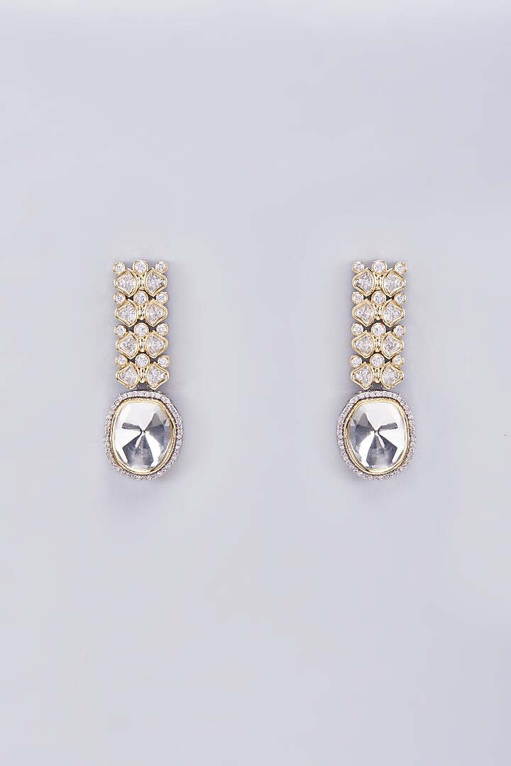 Gold Finish Kundan Polki Dangler Earrings by VASTRAA Jewellery at Pernia's Pop Up Shop