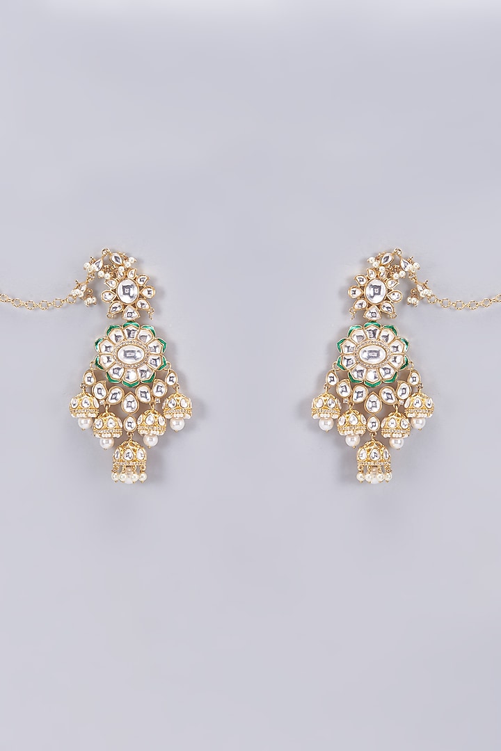 Gold Finish Kundan Polki Dangler Earrings by VASTRAA Jewellery at Pernia's Pop Up Shop