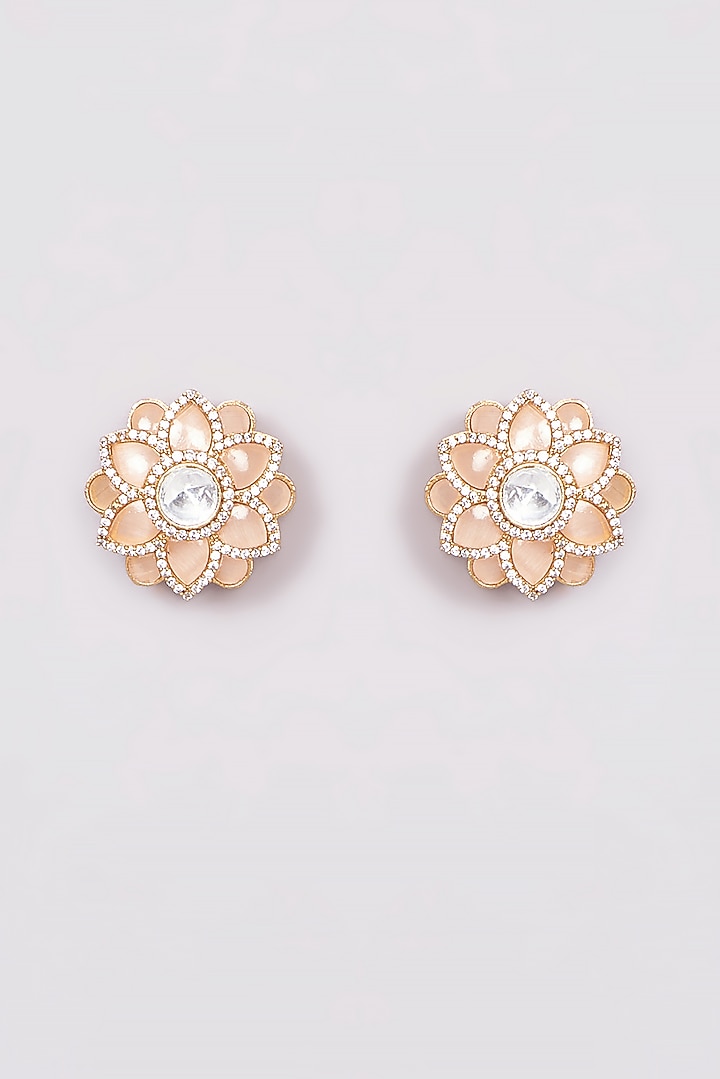 Gold Finish Kundan Polki Earrings by VASTRAA Jewellery at Pernia's Pop Up Shop