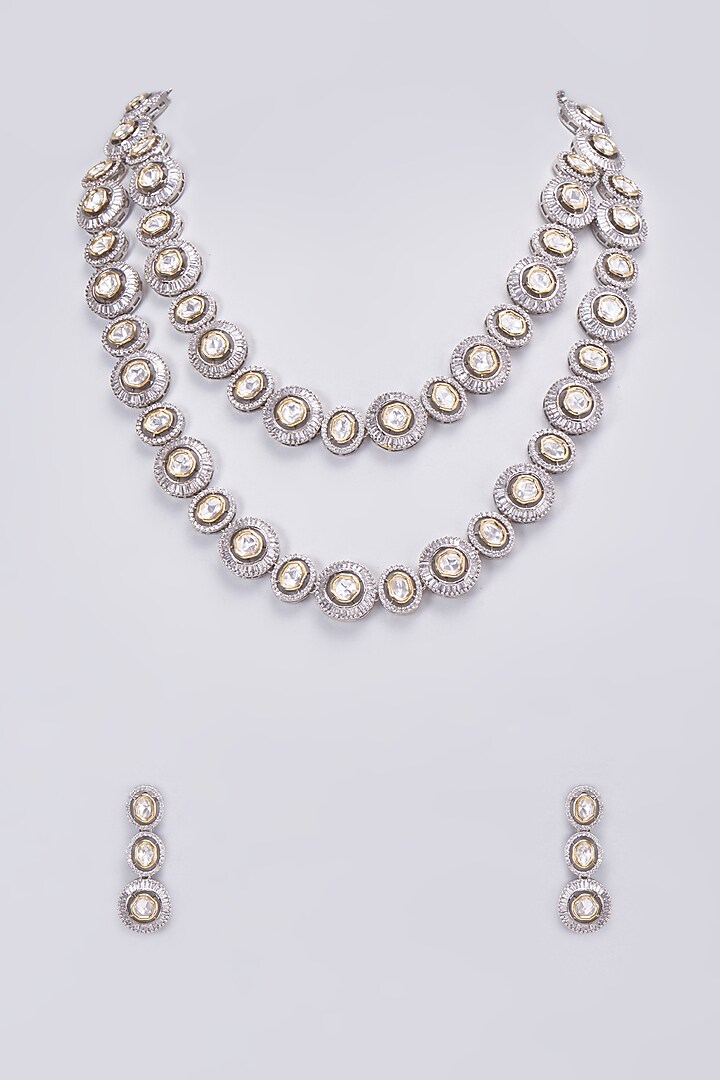 Two Tone Finish Kundan Polki Layered Necklace Set by VASTRAA Jewellery at Pernia's Pop Up Shop