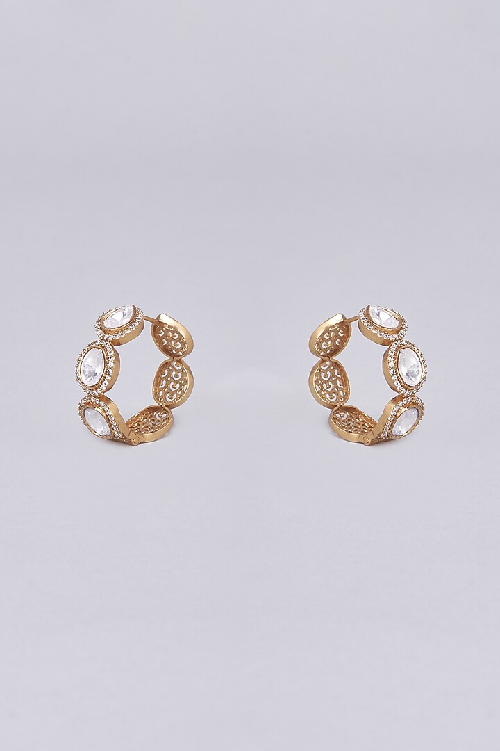 Gold Finish Kundan Polki Hoop Earrings by Vastraa Jewellery at Pernia's Pop Up Shop