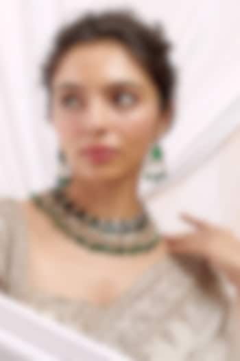 Gold Finish Kundan Polki & Emerald Necklace Set by Vastraa Jewellery at Pernia's Pop Up Shop