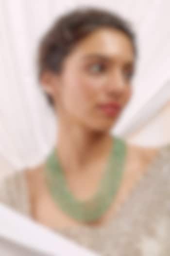 Gold Finish Kundan Polki & Emerald Beaded Long Mala by Vastraa Jewellery at Pernia's Pop Up Shop