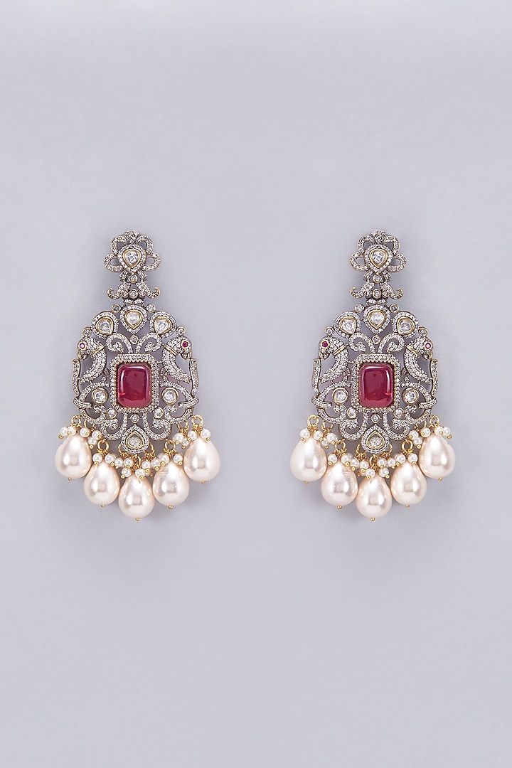 Two Tone Finish Kundan Polki & Red Stone Dangler Earrings by Vastraa Jewellery at Pernia's Pop Up Shop