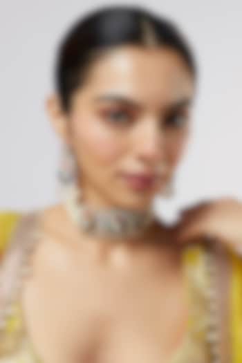 Gold Finish Kundan Polki Choker Necklace Set by VASTRAA Jewellery at Pernia's Pop Up Shop