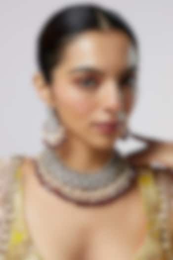 Two-Tone Finish Kundan Polki & Red Stone Choker Necklace Set by VASTRAA Jewellery at Pernia's Pop Up Shop