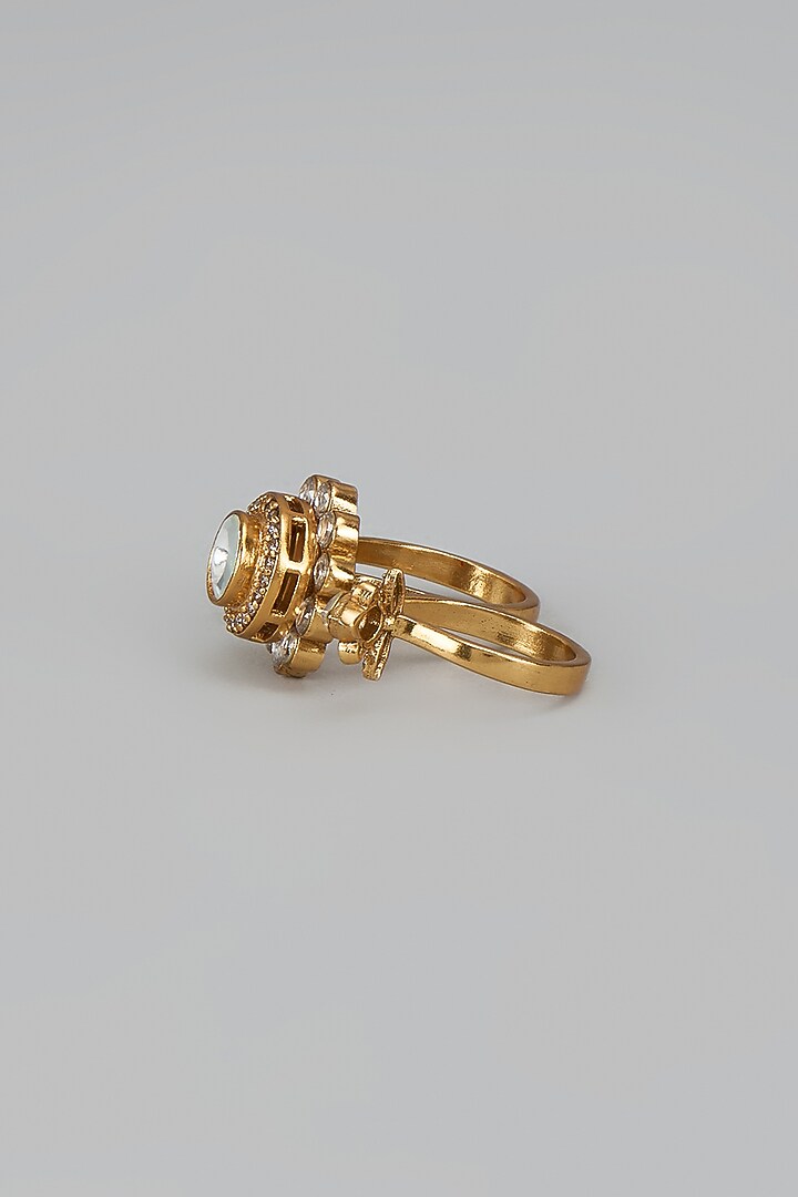 Gold Finish Kundan Polki Ring by VASTRAA Jewellery at Pernia's Pop Up Shop