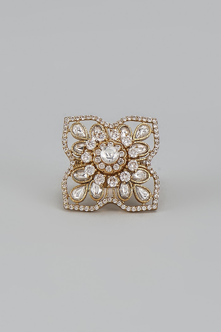 Gold Finish Kundan Polki Ring by VASTRAA Jewellery at Pernia's Pop Up Shop