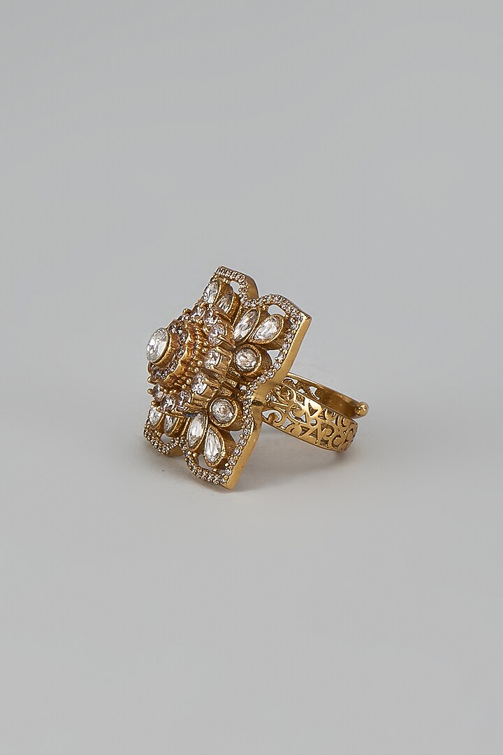 Gold Finish Kundan Polki Ring by VASTRAA Jewellery at Pernia's Pop Up Shop