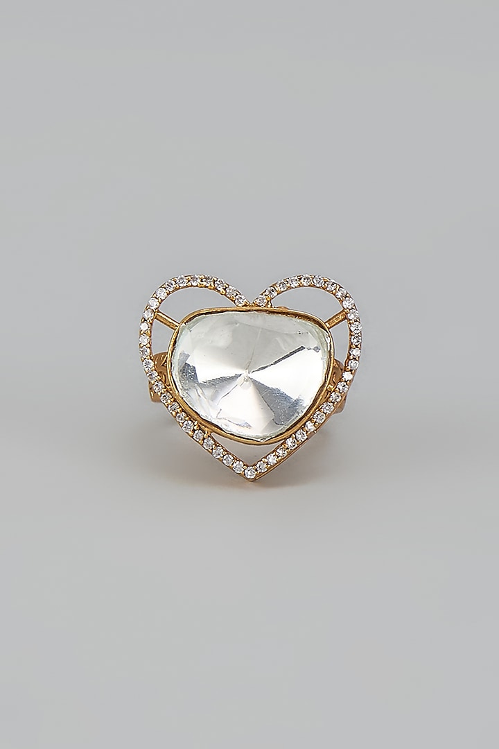 Gold Finish Kundan Polki Ring by VASTRAA Jewellery at Pernia's Pop Up Shop