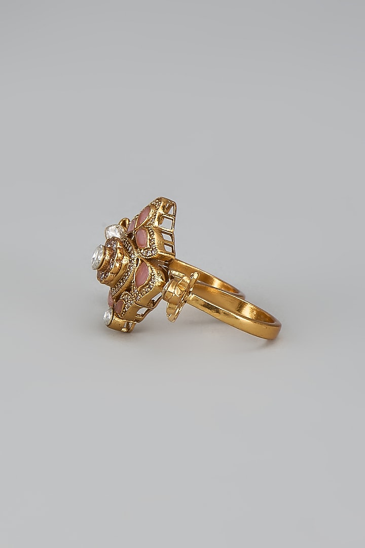 Gold Finish Kundan Polki Ring by VASTRAA Jewellery at Pernia's Pop Up Shop
