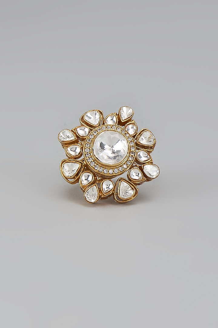 Gold Finish Kundan Polki Ring by VASTRAA Jewellery at Pernia's Pop Up Shop