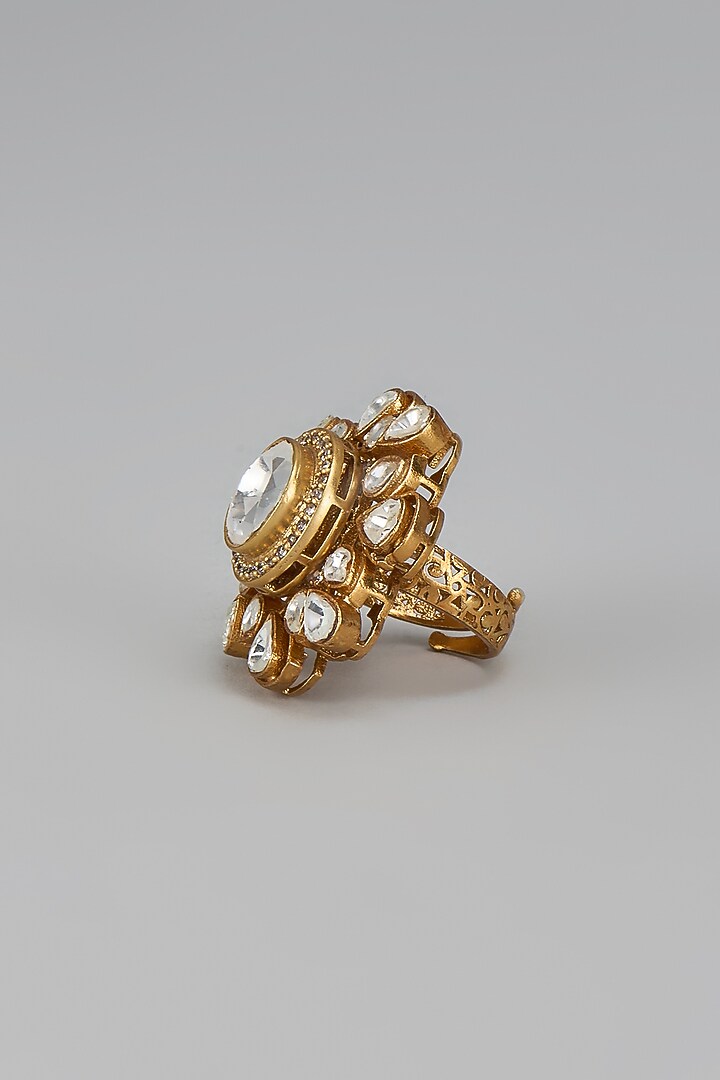Gold Finish Kundan Polki Ring by VASTRAA Jewellery at Pernia's Pop Up Shop