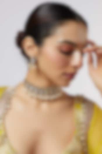 Gold Finish Kundan Polki Choker Necklace Set by VASTRAA Jewellery at Pernia's Pop Up Shop