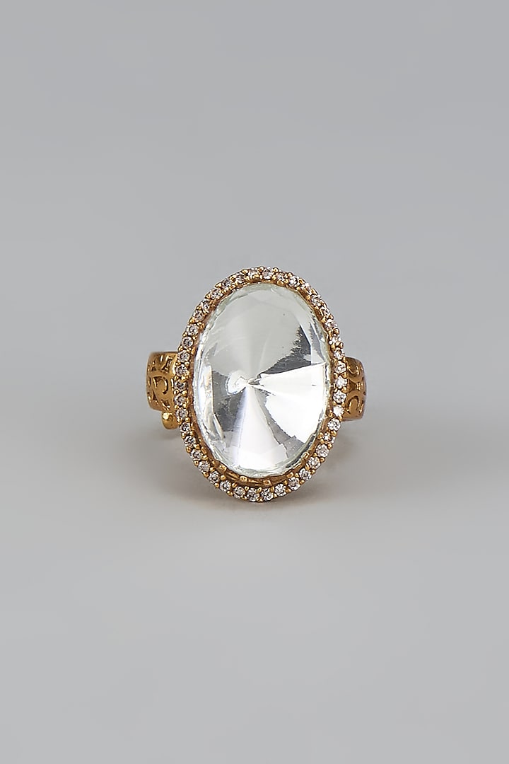 Gold Finish Kundan Polki Ring by VASTRAA Jewellery at Pernia's Pop Up Shop