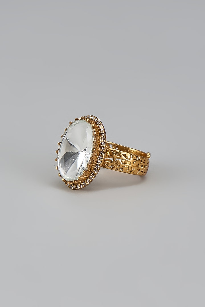 Gold Finish Kundan Polki Ring by VASTRAA Jewellery at Pernia's Pop Up Shop