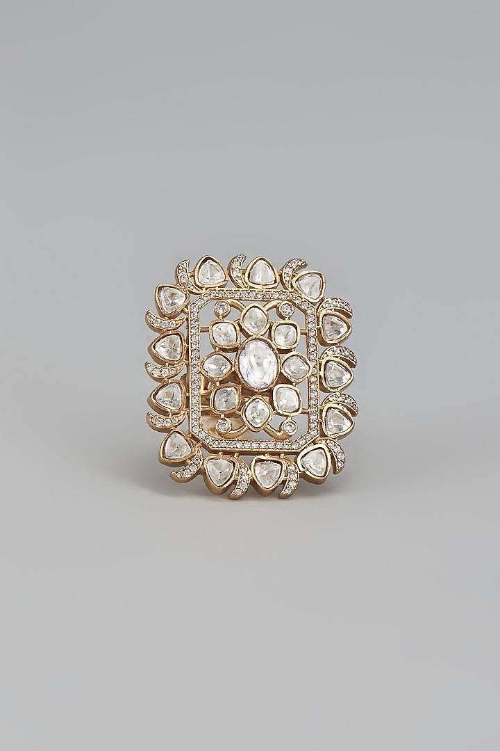 Gold Finish Kundan Polki Ring by VASTRAA Jewellery at Pernia's Pop Up Shop