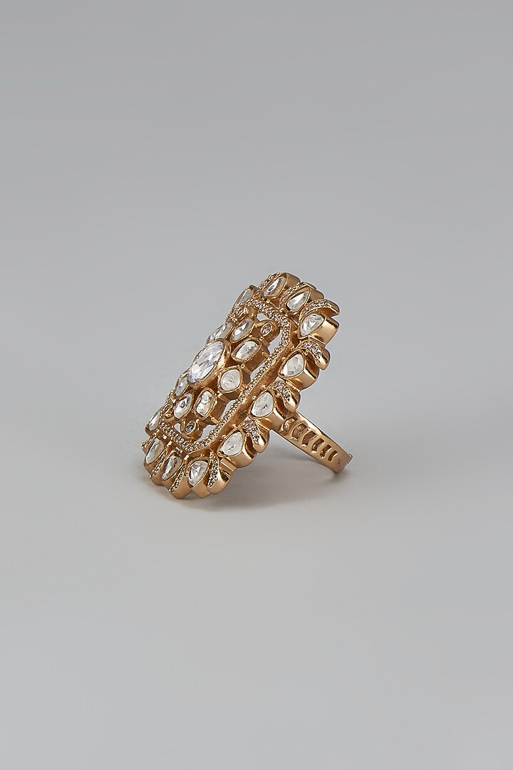 Gold Finish Kundan Polki Ring by VASTRAA Jewellery at Pernia's Pop Up Shop