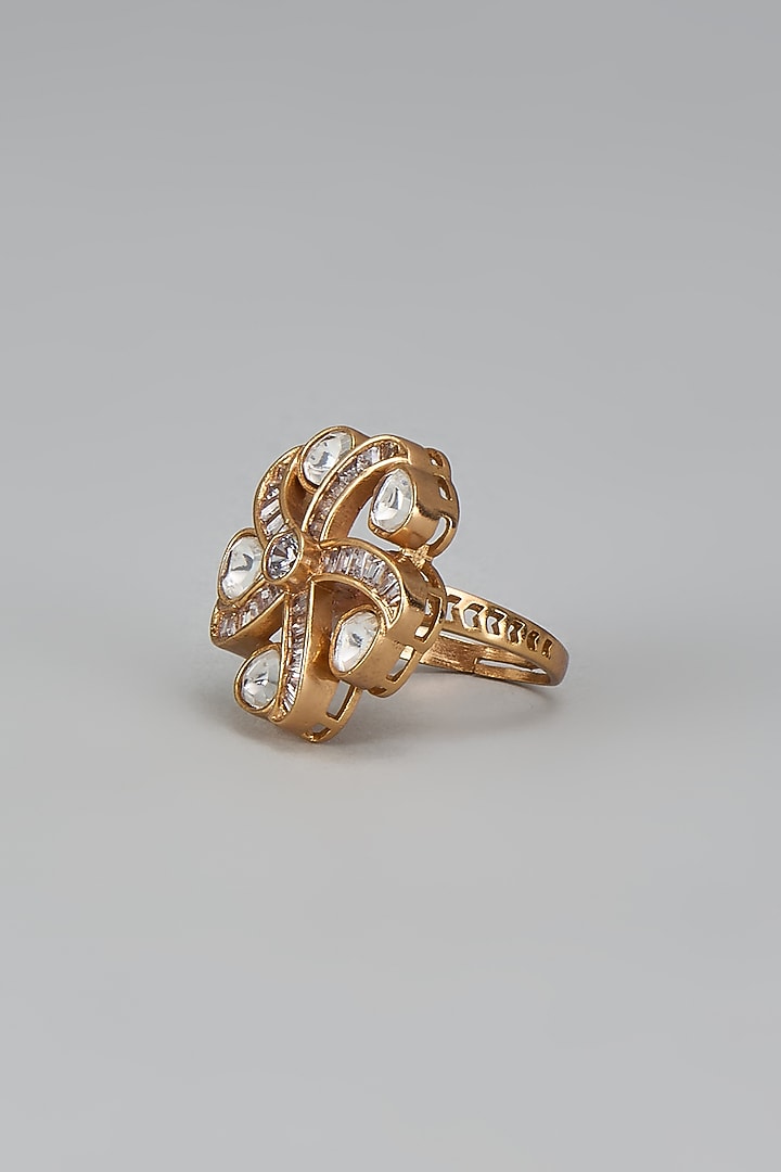 Gold Finish Kundan Polki Ring by VASTRAA Jewellery at Pernia's Pop Up Shop