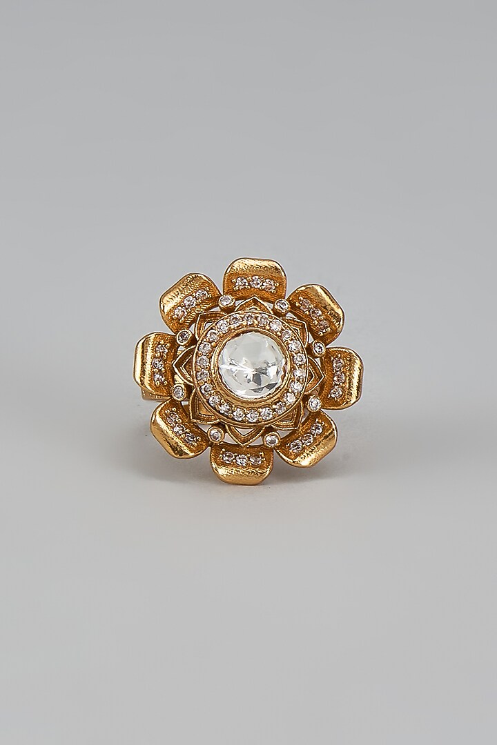 Gold Finish Kundan Polki Ring by VASTRAA Jewellery at Pernia's Pop Up Shop