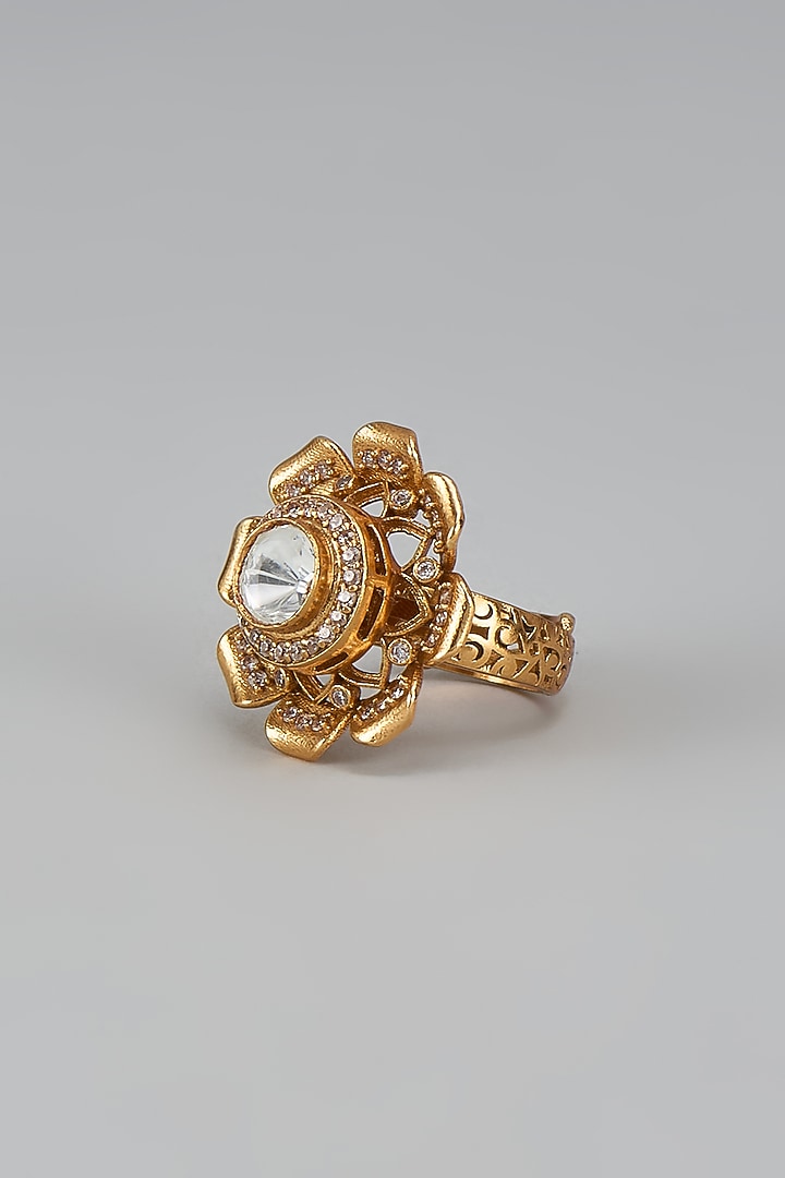 Gold Finish Kundan Polki Ring by VASTRAA Jewellery at Pernia's Pop Up Shop