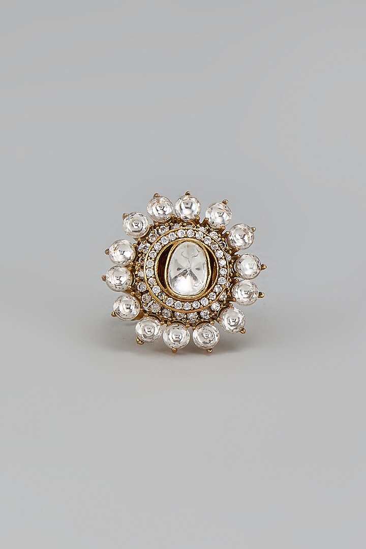 Gold Finish Kundan Polki Ring by VASTRAA Jewellery at Pernia's Pop Up Shop
