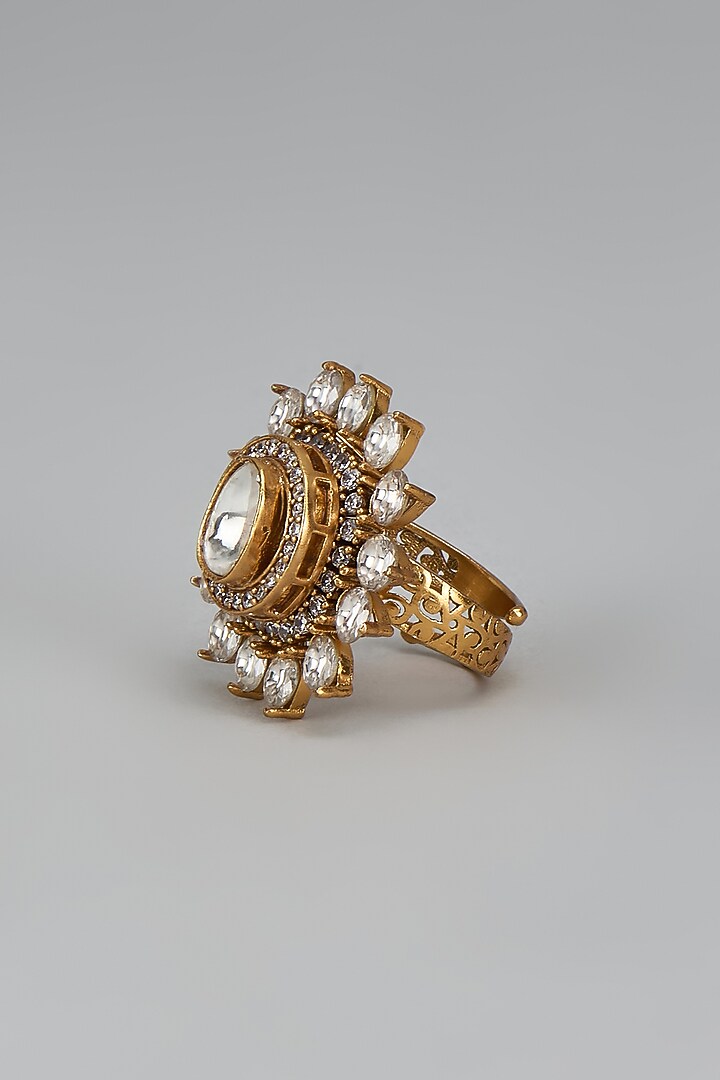 Gold Finish Kundan Polki Ring by VASTRAA Jewellery at Pernia's Pop Up Shop