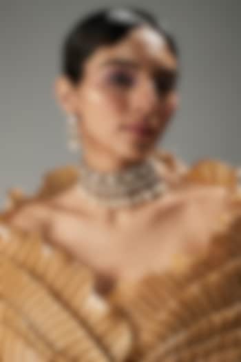 Gold Finish Kundan Polki Choker Necklace Set by VASTRAA Jewellery at Pernia's Pop Up Shop
