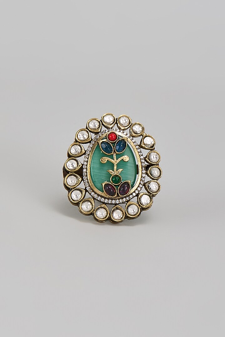 Gold Finish Kundan Polki Ring by VASTRAA Jewellery at Pernia's Pop Up Shop
