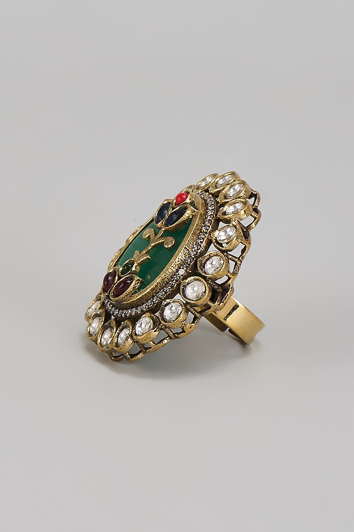 Gold Finish Kundan Polki Ring by VASTRAA Jewellery at Pernia's Pop Up Shop