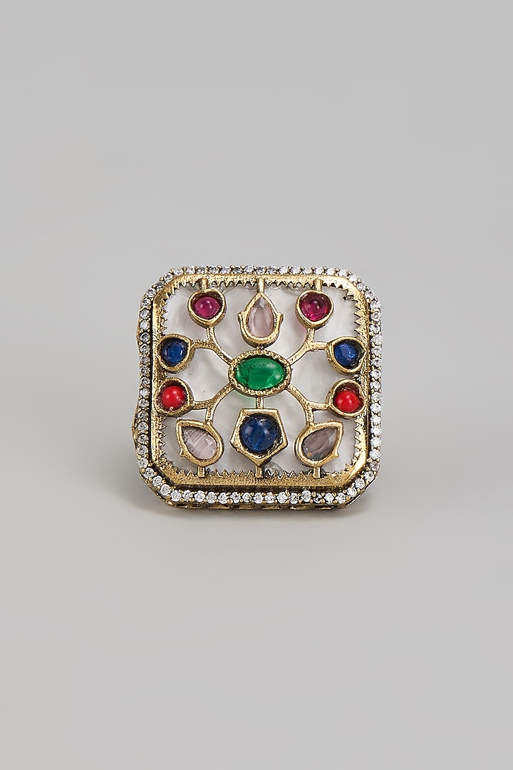 Gold Finish Kundan Polki Ring by VASTRAA Jewellery at Pernia's Pop Up Shop