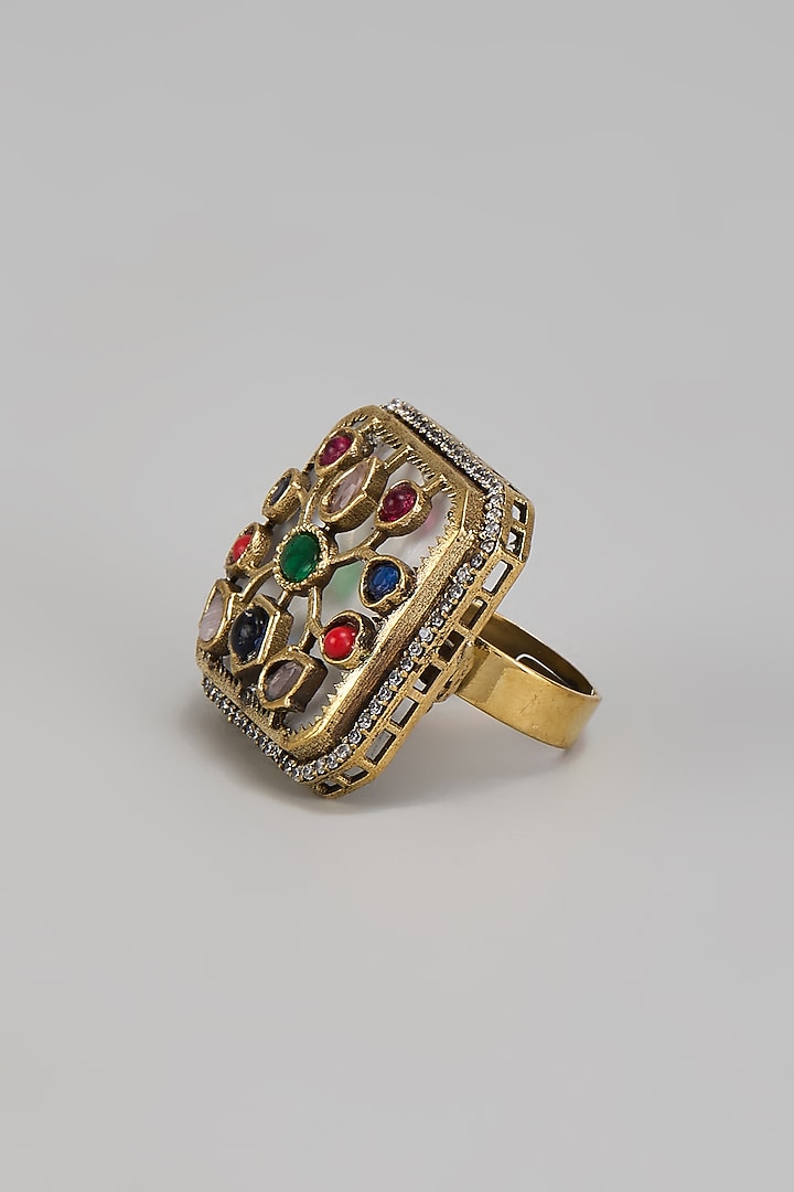Gold Finish Kundan Polki Ring by VASTRAA Jewellery at Pernia's Pop Up Shop