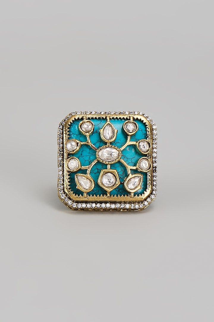 Gold Finish Kundan Polki Ring by VASTRAA Jewellery at Pernia's Pop Up Shop