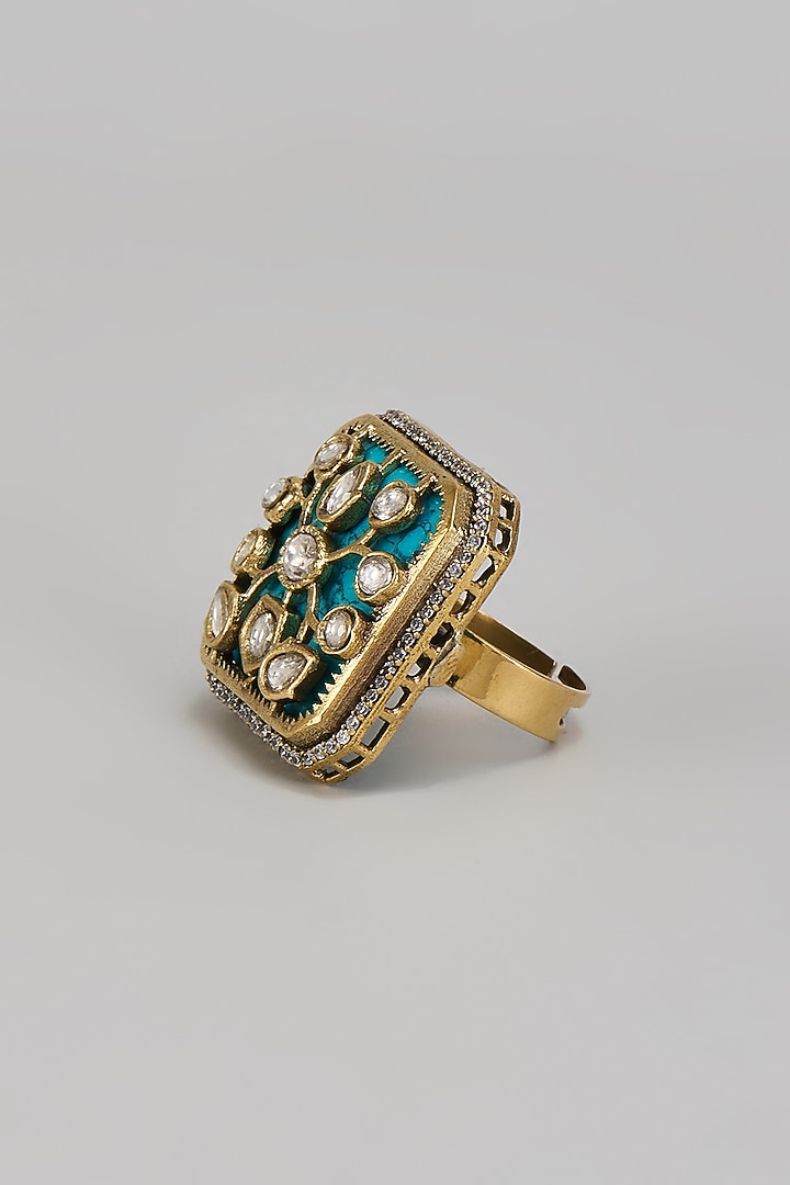 Gold Finish Kundan Polki Ring by VASTRAA Jewellery at Pernia's Pop Up Shop