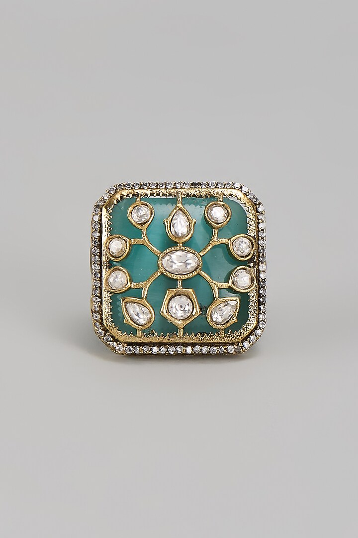 Gold Finish Kundan Polki Ring by VASTRAA Jewellery at Pernia's Pop Up Shop