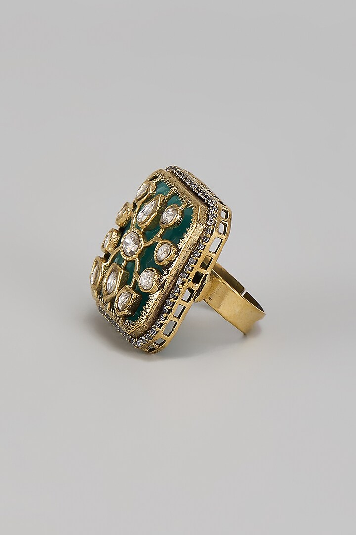 Gold Finish Kundan Polki Ring by VASTRAA Jewellery at Pernia's Pop Up Shop