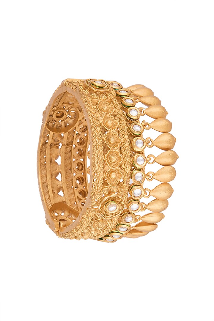 Gold Finish Antique Kundan Polki Bangle by VASTRAA Jewellery at Pernia's Pop Up Shop
