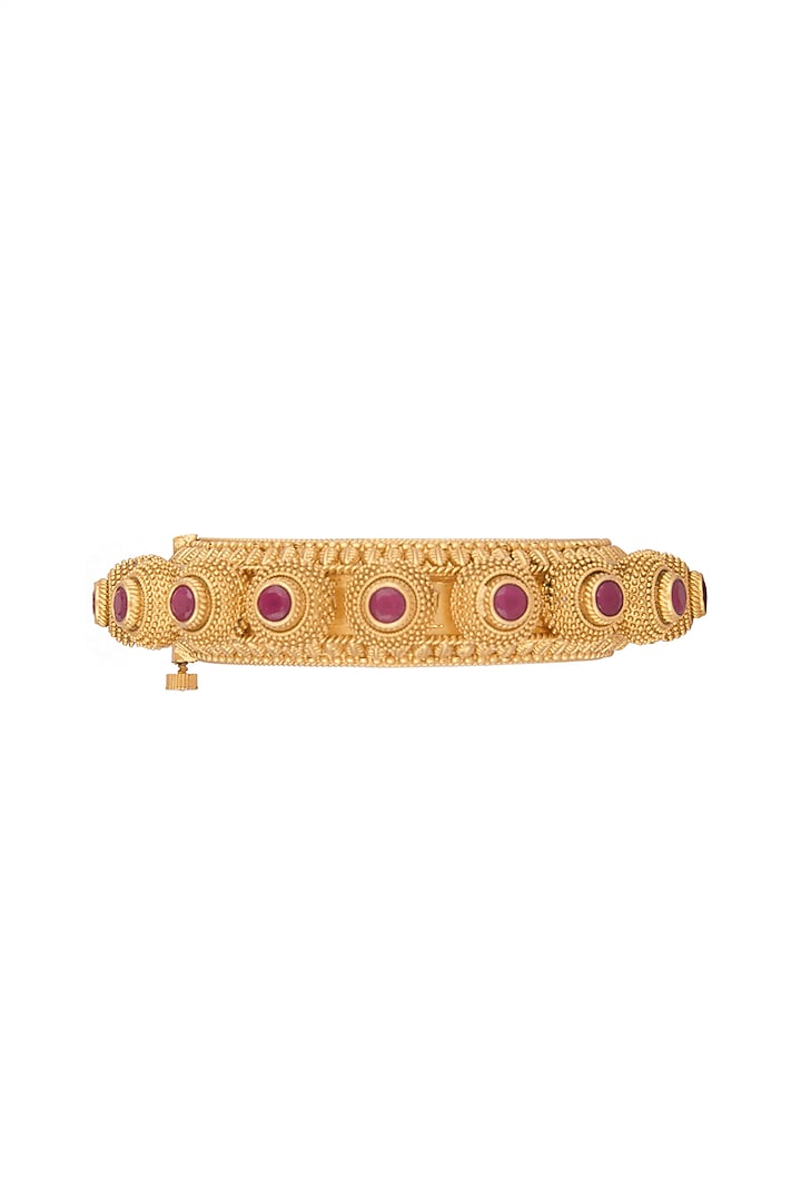 Gold Finish Red Stone Antique Bangle by VASTRAA Jewellery at Pernia's Pop Up Shop