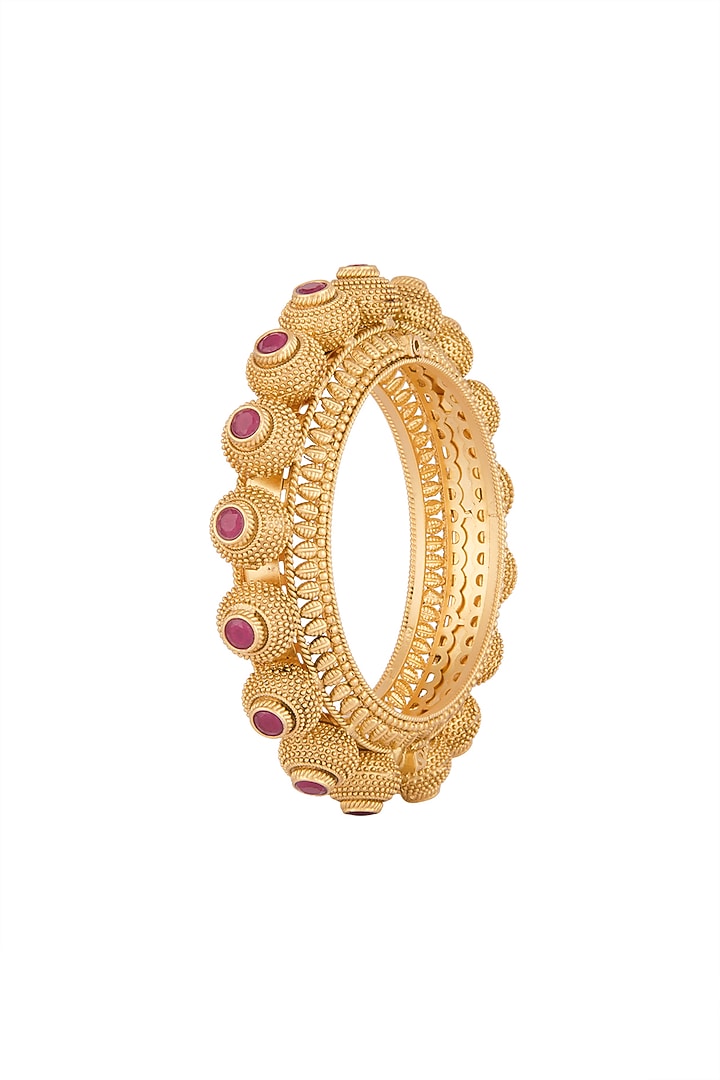 Gold Finish Red Stone Antique Bangle by VASTRAA Jewellery at Pernia's Pop Up Shop