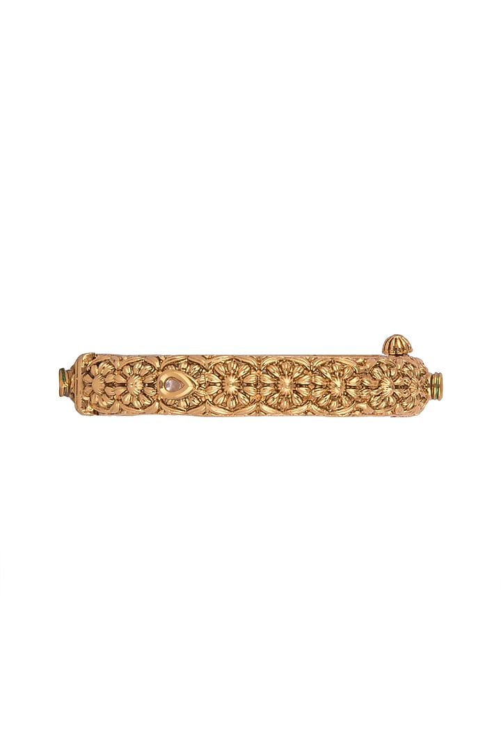 Gold Finish Kundan Polki Nakshi Openable Bangle (Set of 2) by VASTRAA Jewellery at Pernia's Pop Up Shop
