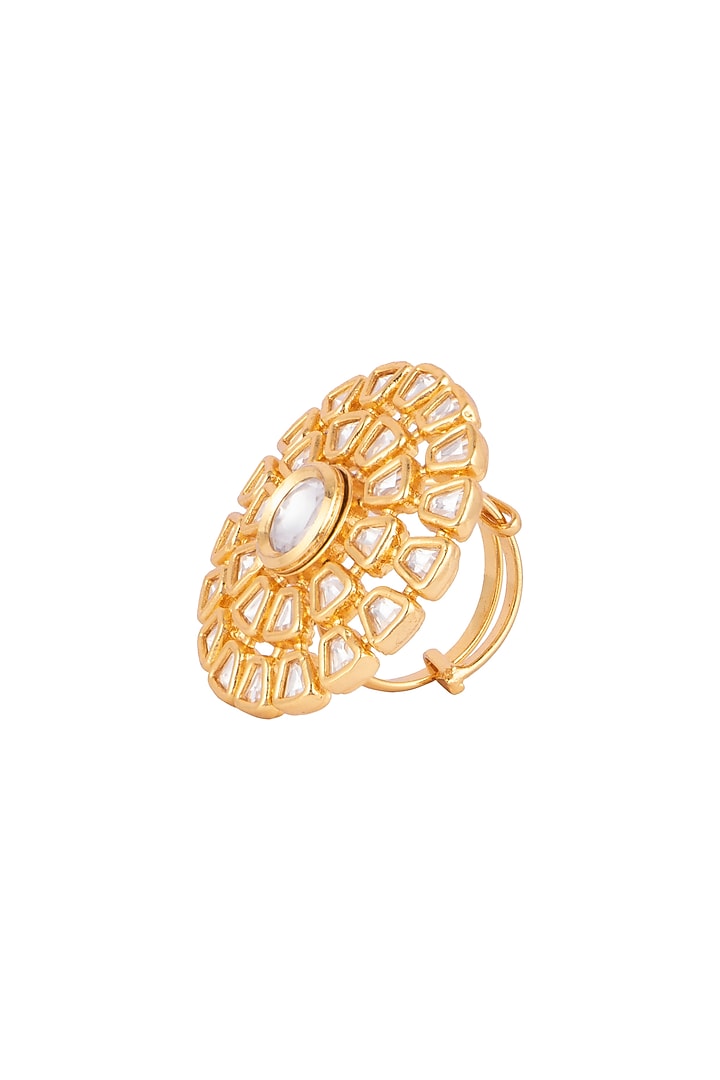 Gold Finish Kundan Polki Ring by VASTRAA Jewellery at Pernia's Pop Up Shop
