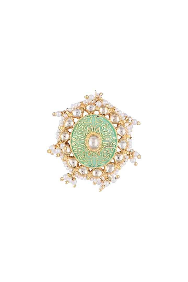 Gold Finish Kundan Polki Blue Meenakari Ring by VASTRAA Jewellery at Pernia's Pop Up Shop