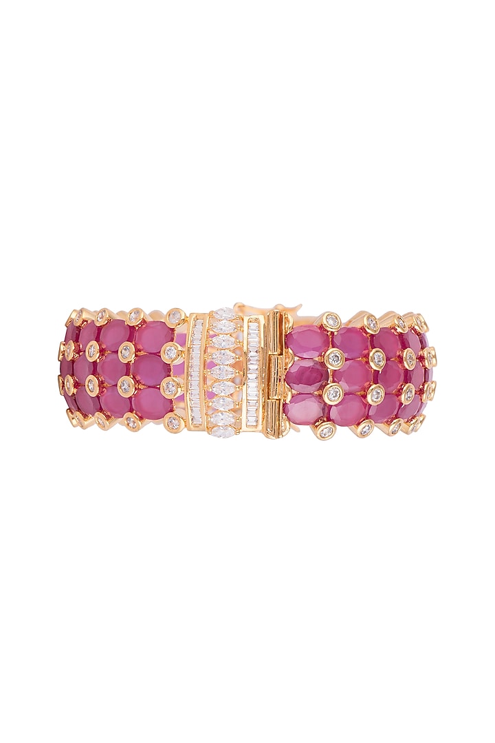 Gold Finish Zircon & Pink Stone Bangle by VASTRAA Jewellery at Pernia's Pop Up Shop