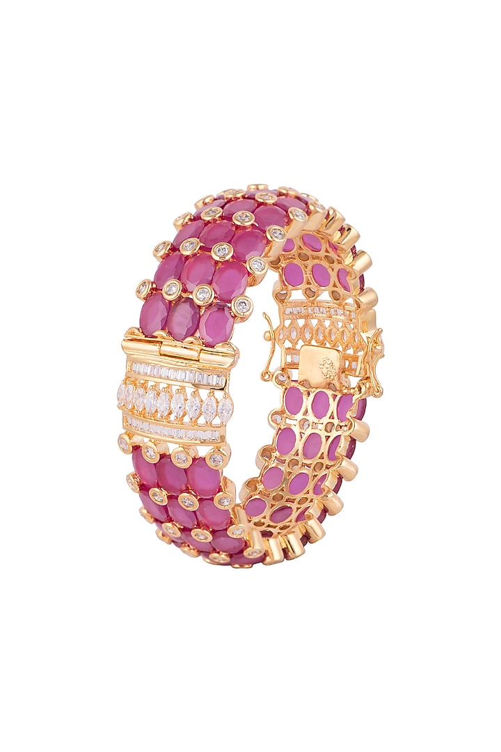 Gold Finish Zircon & Pink Stone Bangle by VASTRAA Jewellery at Pernia's Pop Up Shop