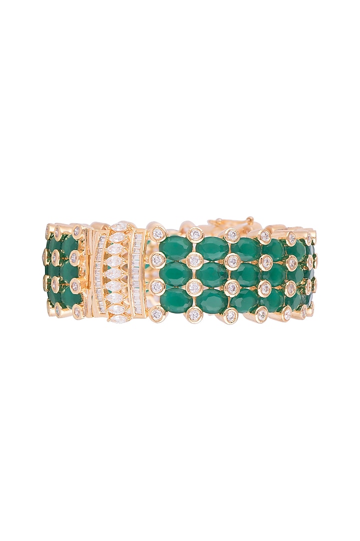 Gold Finish Zircon & Green Stone Bangle by VASTRAA Jewellery at Pernia's Pop Up Shop