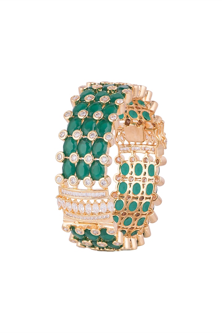 Gold Finish Zircon & Green Stone Bangle by VASTRAA Jewellery at Pernia's Pop Up Shop
